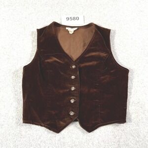 Vintage MJ Concepts Vest Womens Medium Brown Velvet V Neck Button Front Casual